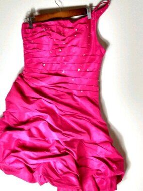 Cinderella L Formal Shocking Hot Barbie Pink 1 Shoulder Mini Dress
